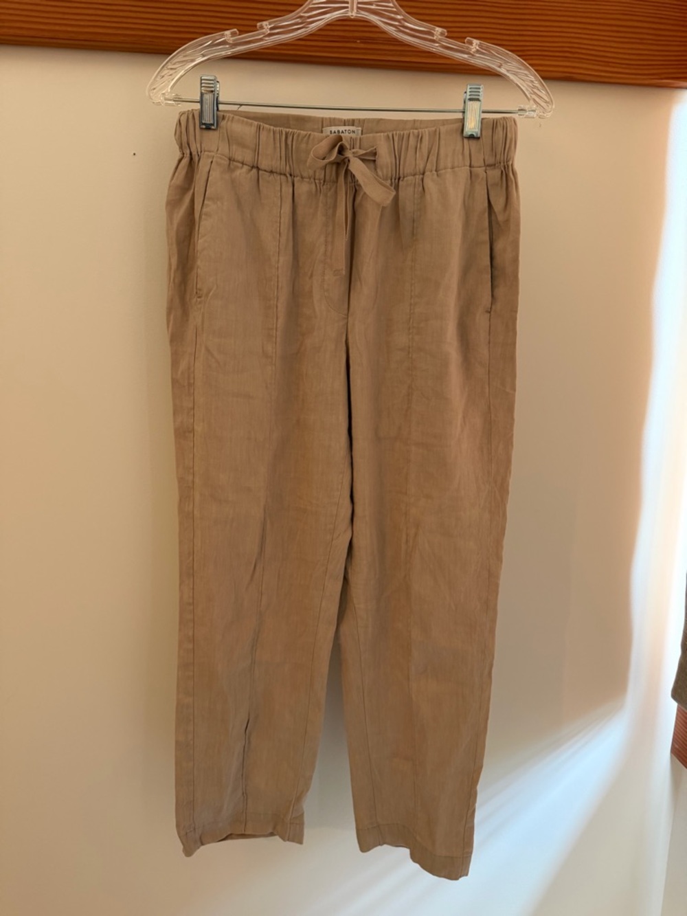 Babaton Aritzia Errol Linen Blend Drawstring Ankle Pants Beige Size Small